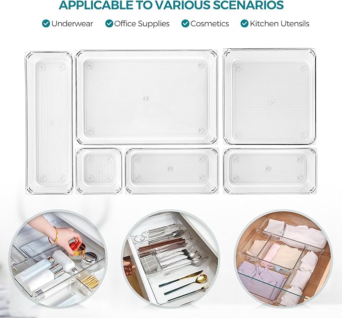 8 Pack Drawer Organizer - 3" X 3" Clear Acrylic Storage Bins with Non-Slip Pads, Versatile Desk Tray for Makeup, Jewelry, Kit