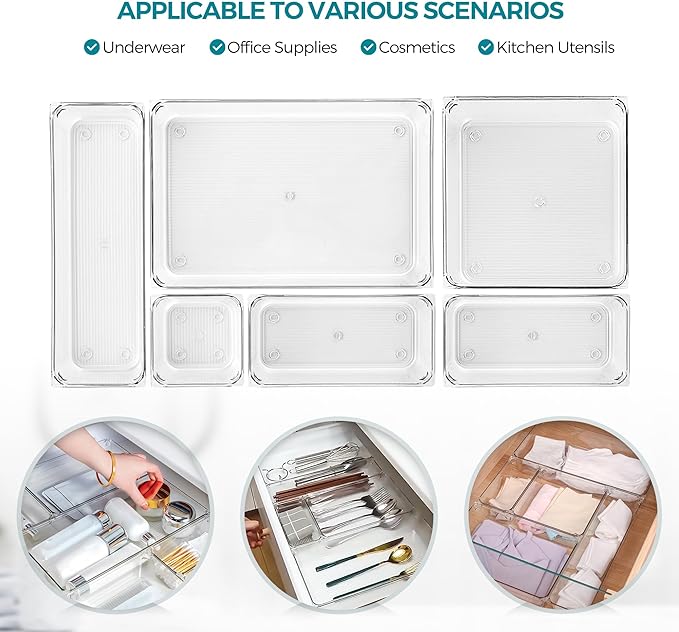 12 Pack Drawer Organizer - 6" X 9" Clear Acrylic Storage Bins with Non-Slip Pads, Versatile Desk Tray for Makeup, Jewelry, Ki