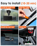 3-Channel Dash Cam 4K for Car: Front, Rear & Inside Dash Camera with 5.8G WiFi & GPS - 24H Parking Mode, 64GB Card for Ridesh