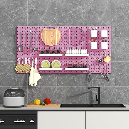 Pegboard Combination Kit, 8 Peg Boards and 30 Accessories Modular Hanging Black Pegboard for Walls, Office Wall Organizer, Ke