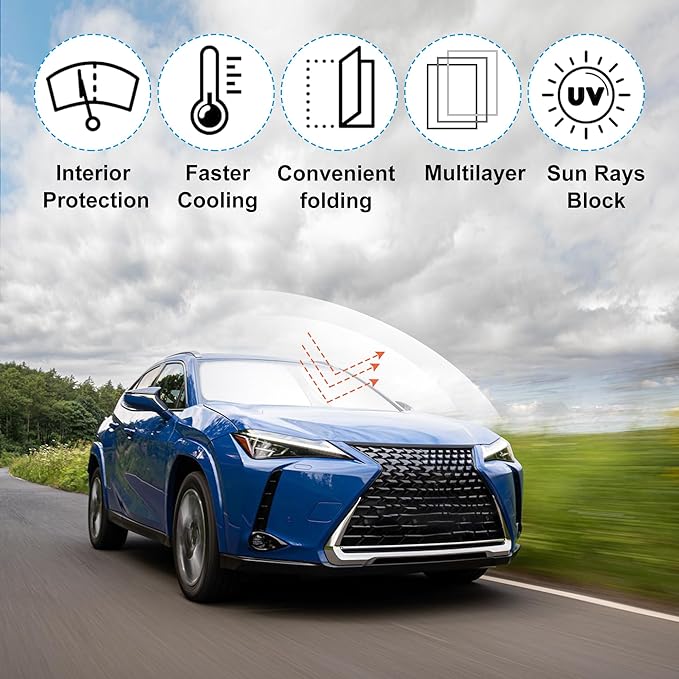 Front Windshield Sun Shade Foldable Car Front Window Sun Shade Windshield Shade Custom Fit for Lexus UX 2019-2026 Block UV Rays Accessories Heat Keep Cooler