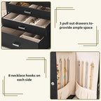 AKOZLIN 4-Tier Jewelry Box Lockable Leather Jewelry Storage Case Organizer with 3 Drawers for Women Girls Ring Necklace Earri