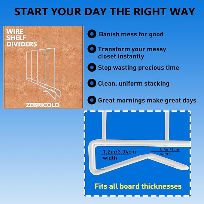 Wire Shelf dividers, Heavy Duty-Shelf dividers, [3.9"] Reinforced Wide BottomAnti &Tip Bottom Stability,Durable Coated Steel,