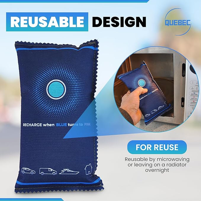 Quebec 2 x 350g Car Dehumidifier Bag | Moisture & Damp Absorber for Windscreens & Interior | 100% Leakproof, Reusable