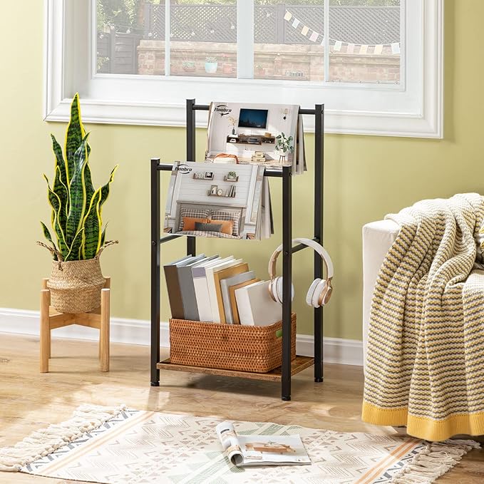 HOOBRO Free Standing Towel Rack for Bathroom, 2 Tier Blanket Rack, 16.5" L x 9.4" W x 31.5" H, Blanket Holder, Drying and Dis