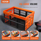 VEVOR Plastic Collapsible Storage Basket, 45L 3 Packs, Folding Stackable Storage Containers/Bins with Handles, Large Heavy Du