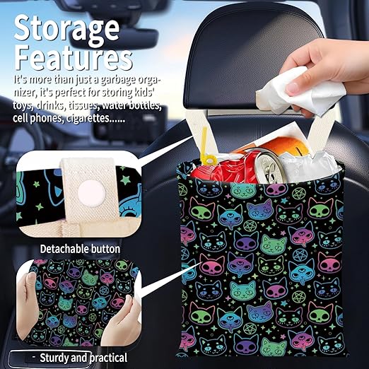 Hanging Car Garbage Bag, Cute Car Trash Can Bag, Automotive Accessories for Women Men Cute Colorful Cats