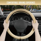 PIC AUTO Steering Wheel Cover, Gold Patterned Leather Patchwork Design, Universal Fit 14.5"–15.5", Anti-Slip, Odor-Free, Soft