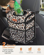 Car Trash Can with Lid, Cute Leakproof Car Trash Garbage Bag Hanging Vehicle Trash Bin Small Portable Automotive Garbage Cans Organizer for Back/Front Seat(Trapezoid,Leopard