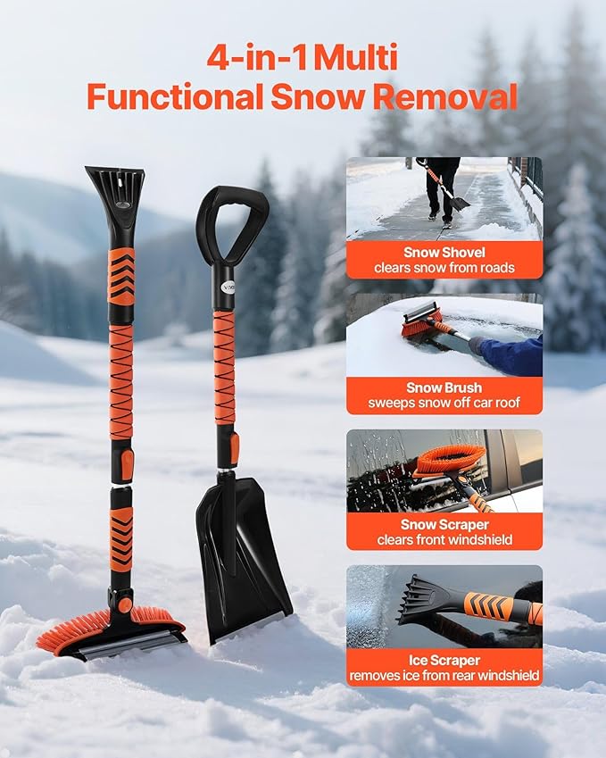 Snow Shovel and Snow Brush 42 in Extendable Snows Broom & Ice Scraper with 180° Pivoting Head Non-Slip Grip Portable Winter Snows Removal Tools for Cars Trucks SUVs Vehicle