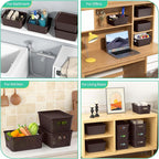 8-Pack Brown Plastic Storage Baskets with Lids, Label Organizers, Stackable Organizer Containers: For Organizing Shelves, Dra