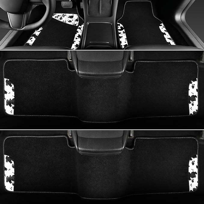 CAR PASS Waterproof Universal 3 Row Car Floor Mats, Cow Print Car Mats Fit for SUV,Vans,sedans, Trucks,Set of 3 Row Vehicles 