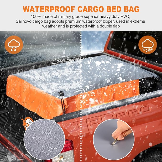 Sailnovo Truck Bed Cargo Bag, 26 Cubic ft Waterproof Cargo Bag for Truck Bed, Heavy Duty PVC Truck Cargo Bag Fits Any Truck Size with 6 Stretch Cord, Packing Bag (50''x40''x22'')