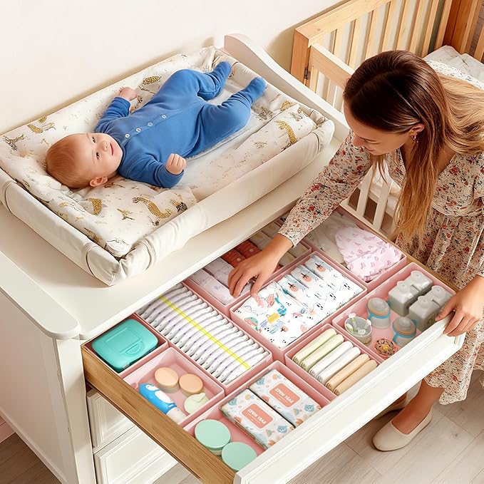 DIMJ Drawer Organizers Clothes, Set of 16 Dresser Organizer Bins, Fabric Closet Organizers and Storage, Shallow Drawer Divide