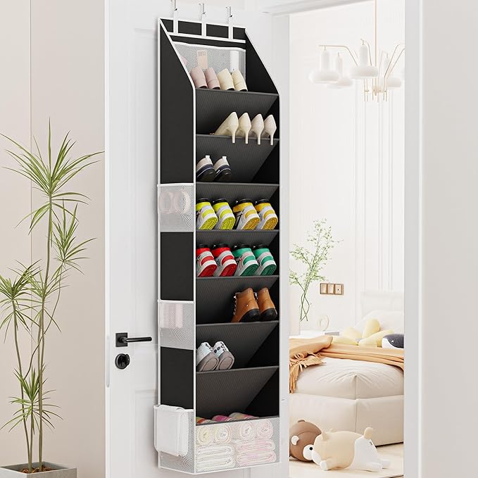 Criusia Shoe Organizer, Over the Door Shoe Organizer for Closet, Hanging Closet Shoe Storage with Large Deep Pockets, Holds S