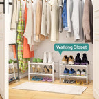 viewcare White Small Shoe Rack for Entryway,2-Tier Bamboo Shoe Organizer for Hallway Closet, Free Standing Shoe Racks for Ind