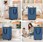 SpaceTrove Laundry Basket with Wheels, Collapsible Laundry Baskets, Laundry Hamper with Handles Detachable Wheels, Rolling La
