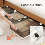 2-Pack Under Bed Storage Containers with Wheels - Stackable, Foldable Plastic Storage Boxes with Lids for Clothes, Shoes, Bla