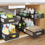 2 Packs 19IN Depth Under Sink Organizer, 2-Tier Pull Out Cabinet Organizer With Smooth Circular Rail, Large Capacity Metal Me
