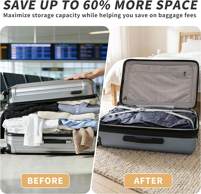Vacuum Bag for Travel, Professional IPX8 Waterproof Reusable Vacuum Compression Bags for Travel Suitcases, Durable Space Save