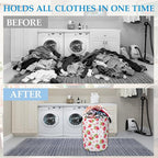 Straberry Flower Laundry Basket Collapsible Laundry Hamper Clothes Toy Storage Bin for Bathroom Bedroom Room Decor 16" X 20.8