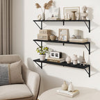 Floating Bookshelf with Brackets, Black Floating Shelves, 36 inch Wall Shelves Set of 3, Particle Board Wooden Shelf for Kitc