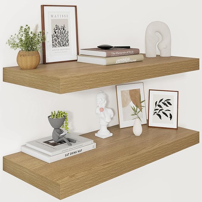 Vivelove 12 Inch Deep Floating Shelves 30 inch Long, 2 Inch Thick Wall Shelves with Invisible Brackets, Shelf for Bedroom Bat