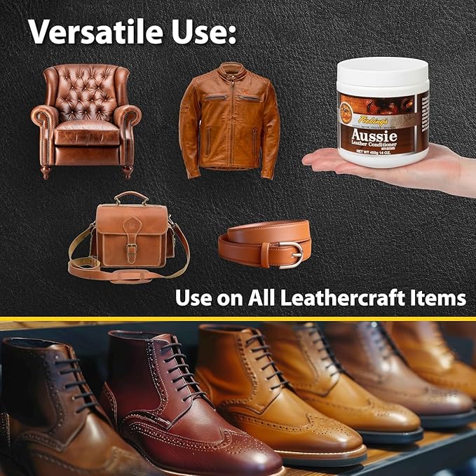 Fiebing's Aussie Leather Conditioner 2-Pack (14 oz) - Contains Beeswax to Withstand Hot Conditions - Preserve, Moisturize, St