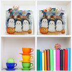 xigua Cute Cartoon Ghosts Storage Basket Foldable Storage Bin, Canvas Rectangular Storage Basket with Leather Handles for Hom