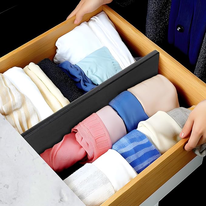 Utoplike Bamboo Drawer Dividers Large, 4'' High Adjustable Kitchen Drawers Organizers for Clothing, Spring Loaded, Works in B