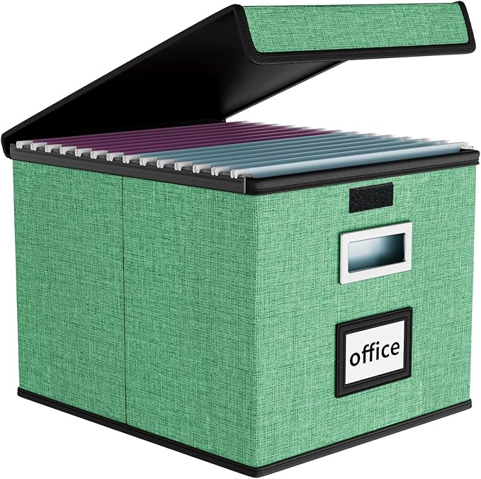 Huolewa File Organizer Box with Lid, Collapsible File Folder Organizer for Office Document Storage, Filing Box with Plastic S