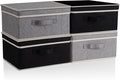 Storage Bins with Lid, Foldable Clothing Storage Box case with Handle for Closet, Bedroom, Home, Gray+Black, 13L x 12.5W x 7H