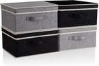 Storage Bins with Lid, Foldable Clothing Storage Box case with Handle for Closet, Bedroom, Home, Gray+Black, 13L x 12.5W x 7H