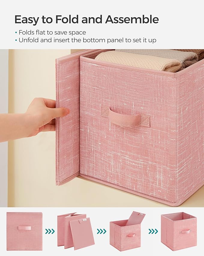 SONGMICS Storage Cubes, 11-Inch Non-Woven Fabric Bins with Double Handles, Set of 6, Closet Organizers for Shelves, Foldable,