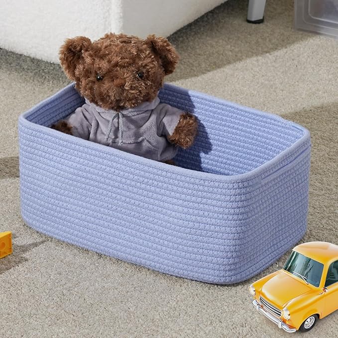 3-Pack Storage Baskets for Organizing | Woven Shelf Toy Basket | Rope Baskets for Gifts Empty | Closet Organizer Bins with Ha