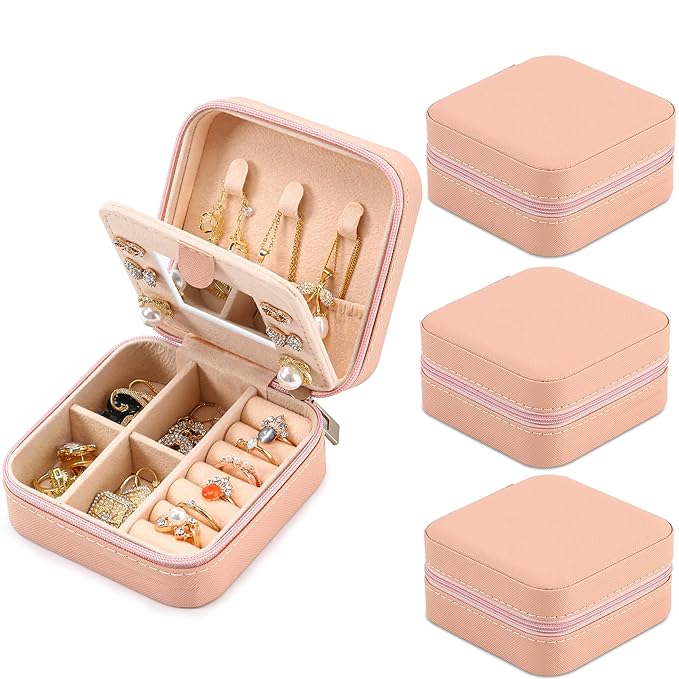 Neveika Jewelry Box with Mirror,Small Jewelry Organizer Box，Travel Jewelry Case for Women，Gift Jewelry Boxes for Female Girls