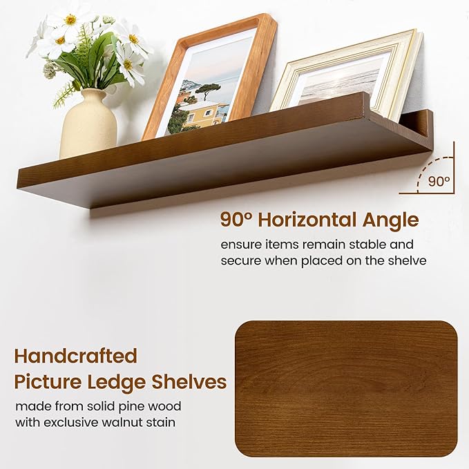 Picture Ledge Wall Shelves 36 inches Width Set of 3, Solid Pine Wood Rustic Floating Ledge Shelves for Wall for Kids' Room Be