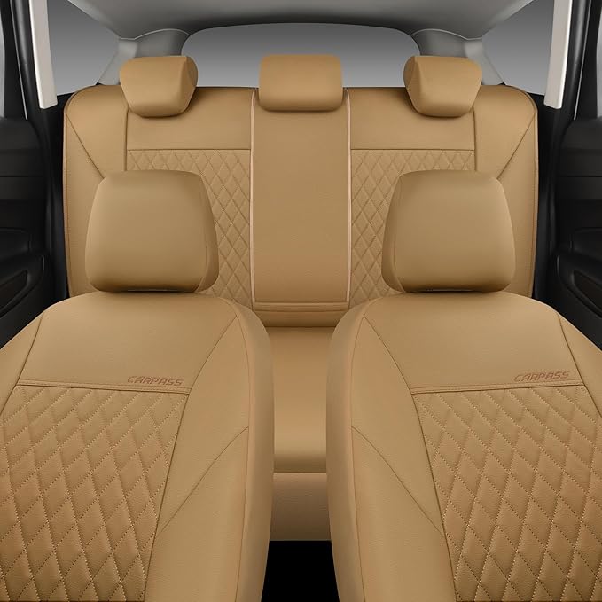 CAR PASS Faux Leather Seat Covers Full Set, Quilting Waterproof Premium Automotive Seat Cover with 5mm Composite Sponge Insid