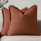 Foindtower Set of 2 Decorative Linen Fringe Throw Pillow Covers Farmhouse Cushion Cover with Tassels Soft Accent Pillowcase f
