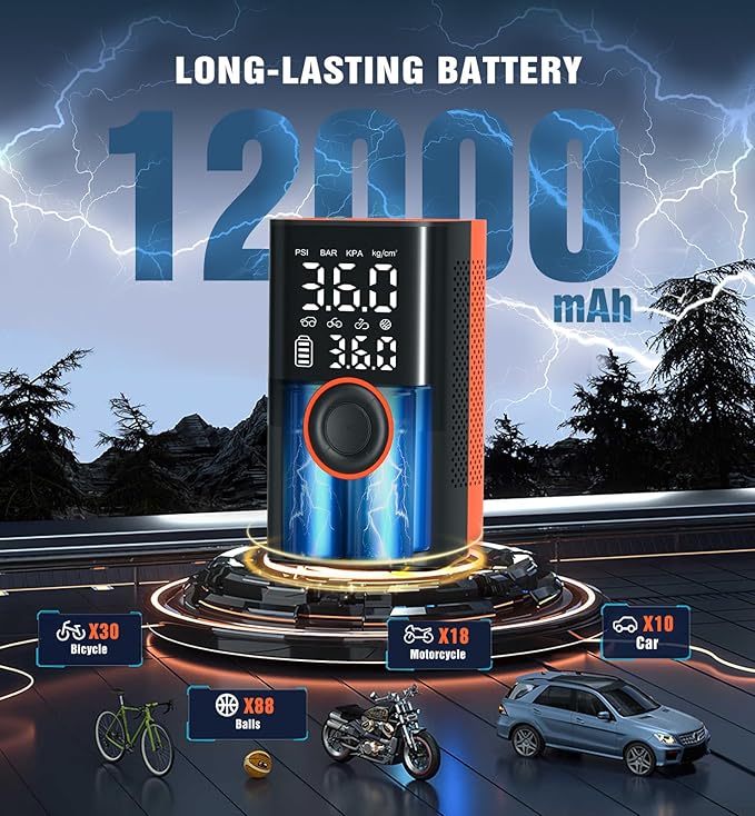 Tire Inflator Portable Air Compressor Cordless Mini Air Pump with Digital Pressure Gauge Inflater 150PSI Fast Inflation (without DC) and Auto Shutoff Function Tires Pump for Cars Motorcycles Bikes