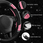Road Comforts Leather Steering Wheel Cover - Made with PVC Leather - Anti-Slip, Universal Fit 14 1/2 inches to 15 inches - Pi