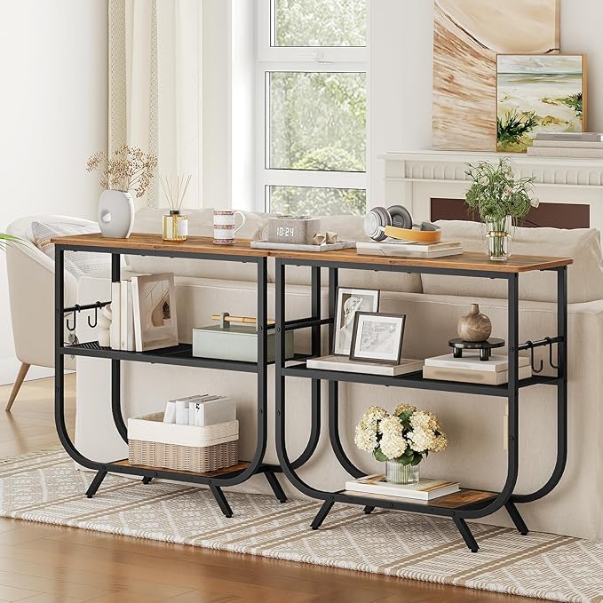 HOOBRO Floating Shelf and Console Table, 15 Inch Wall Shelf Set of 2, 31.5" Height Entryway Table with Storage Shelf, BF13BJP