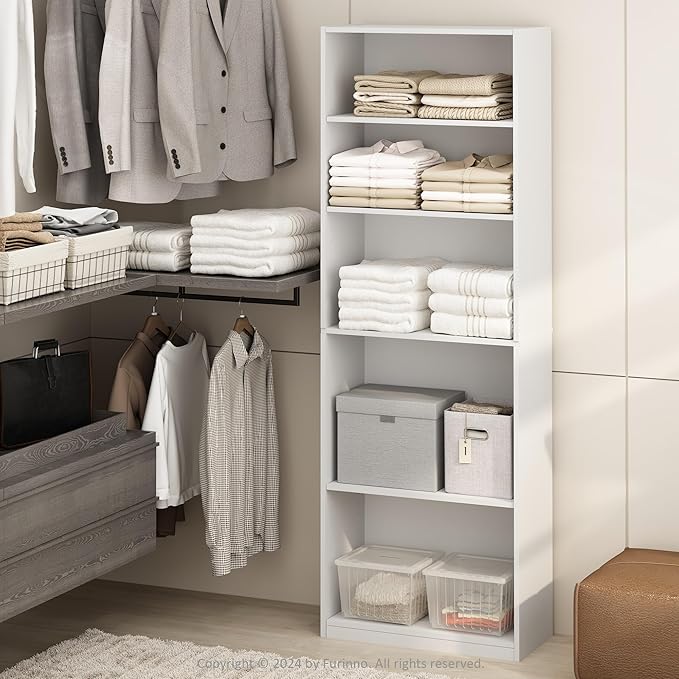 Furinno Reed Closet Organizers and Storage, 5-Tier Closet Organizer, Open Shelf Closet Storage, for Wardrobe, Bedroom, Living