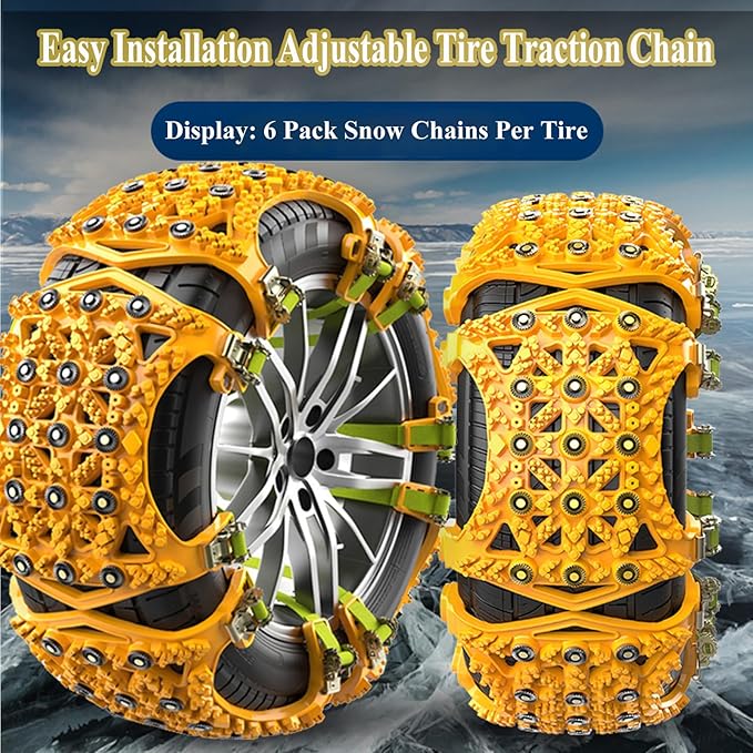 Snow Chains for Car Tires 6 Pack, Emergency Anti Slip Tire Chains for SUV/Trucks/ATV, Adjustable Universal Winter Security Ch