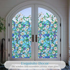 Coavas Decorative Window Privacy Film, Heat Control Sun Blocking Stained Glass Window Film, Floral Design Static Cling, Non Adhesive Windows Tint for Bathroom Front Door(Vinyl, 47.2" x 157.4 ")