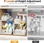 2 Pack 19.3IN-Depth Under Sink Organizer with Smooth Cylindrical Rail,2-Tier Pull Out Multi-Purpose Cabinet Storage for Bathr