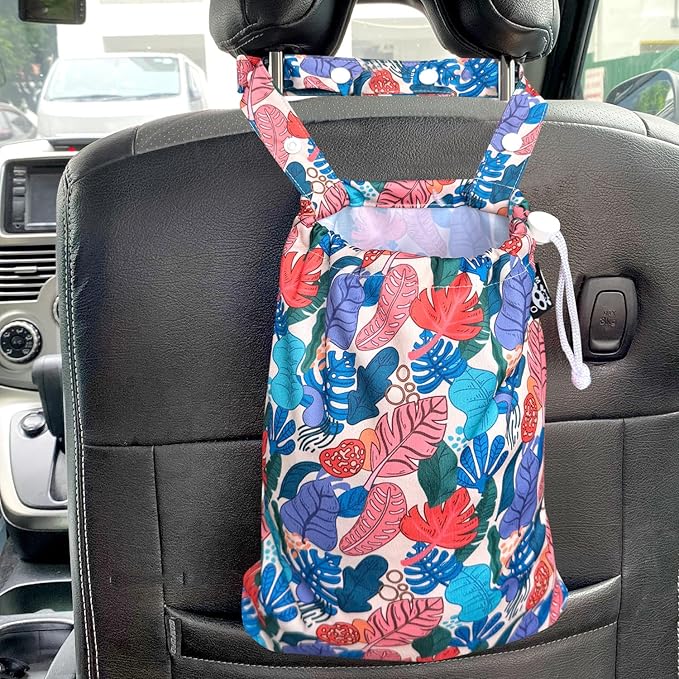 Waterproof Car Trash Bag Reusable Portable Garbage Can with Drawstring Top Adjustable Hanging Strap Leakproof & Washable for Cars SUVs & Trucks