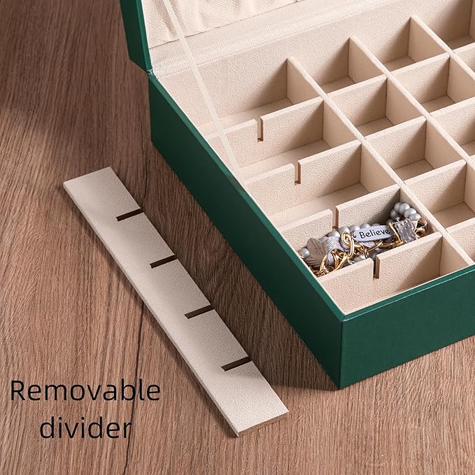 Frebeauty Earring Organizer Classic Jewelry Box 50 Slots Double Layer Jewelry Storage Case with 6 Necklace Hook and Bracelet 