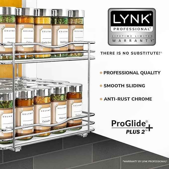 LYNK PROFESSIONAL® Pull Out Spice Organization for Cabinets - 10-3/8 inch Wide – Spice Rack for Inside Cabinets, Slide Out Sp