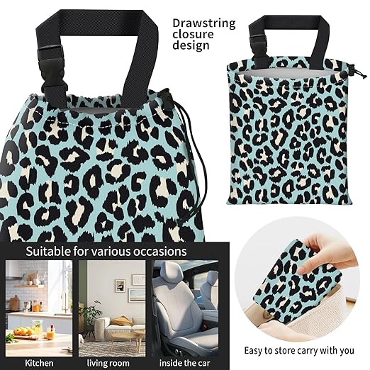 Car Trash Bag Large Hanging Can for Back of Seat, Cute Waterproof Car Garbage Bag for Vehicle, Travelling, Outdoor Cute Blue Black Leopard